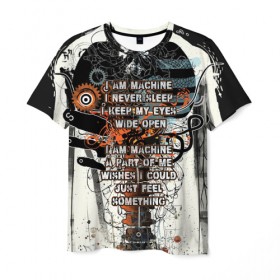 Мужская футболка 3D с принтом I am machine в Санкт-Петербурге, 100% полиэфир | прямой крой, круглый вырез горловины, длина до линии бедер | i am machine | machine | quote | quotes | rock | song | songs | sq | three days grace