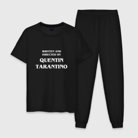 Мужская пижама хлопок с принтом By Quentin Tarantino в Санкт-Петербурге, 100% хлопок | брюки и футболка прямого кроя, без карманов, на брюках мягкая резинка на поясе и по низу штанин
 | кино | прикольная надпись | режиссер | тарантино