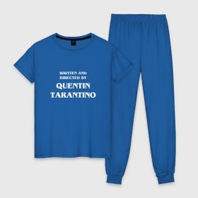Женская пижама хлопок с принтом By Quentin Tarantino в Санкт-Петербурге, 100% хлопок | брюки и футболка прямого кроя, без карманов, на брюках мягкая резинка на поясе и по низу штанин | кино | прикольная надпись | режиссер | тарантино