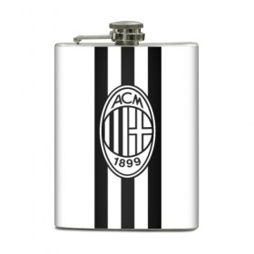 Фляга с принтом FC Milan Black&White в Санкт-Петербурге, металлический корпус | емкость 0,22 л, размер 125 х 94 мм. Виниловая наклейка запечатывается полностью | 