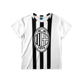 Детская футболка 3D с принтом FC Milan Black&White в Санкт-Петербурге, 100% гипоаллергенный полиэфир | прямой крой, круглый вырез горловины, длина до линии бедер, чуть спущенное плечо, ткань немного тянется | Тематика изображения на принте: 