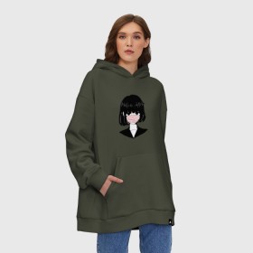 Худи SuperOversize хлопок с принтом MIRRORS Sad Japanese Aesthetic в Санкт-Петербурге, 70% хлопок, 30% полиэстер, мягкий начес внутри | карман-кенгуру, эластичная резинка на манжетах и по нижней кромке, двухслойный капюшон
 | 