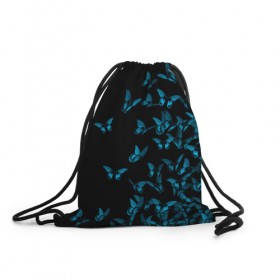 Рюкзак-мешок 3D с принтом Синие бабочки в Санкт-Петербурге, 100% полиэстер | плотность ткани — 200 г/м2, размер — 35 х 45 см; лямки — толстые шнурки, застежка на шнуровке, без карманов и подкладки | бабочка | мотылек | насекомые | синий