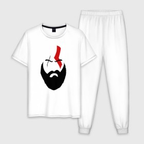Мужская пижама хлопок с принтом God of War - Kratos в Санкт-Петербурге, 100% хлопок | брюки и футболка прямого кроя, без карманов, на брюках мягкая резинка на поясе и по низу штанин
 | Тематика изображения на принте: atreus | god of war | god of war 4 | gow | kratos | ps4 | атрей | бог войны | гов | зы4 | кратос | левиафан | мальчик | мимир | мировой змей | пиратs | руны | эксклюзив