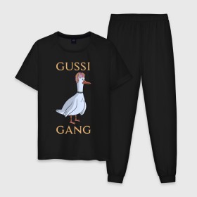 Мужская пижама хлопок с принтом GUSSI GANG в Санкт-Петербурге, 100% хлопок | брюки и футболка прямого кроя, без карманов, на брюках мягкая резинка на поясе и по низу штанин
 | Тематика изображения на принте: 