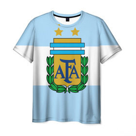 Мужская футболка 3D с принтом Сборная Аргентины флаг в Санкт-Петербурге, 100% полиэфир | прямой крой, круглый вырез горловины, длина до линии бедер | аргентина | спорт | футбол