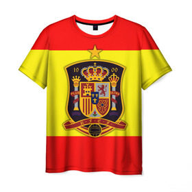 Мужская футболка 3D с принтом Сборная Испании флаг в Санкт-Петербурге, 100% полиэфир | прямой крой, круглый вырез горловины, длина до линии бедер | Тематика изображения на принте: испания | футбол