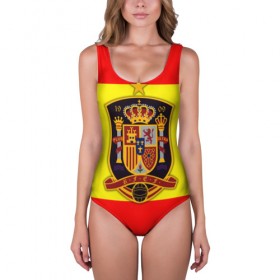 Купальник-боди 3D с принтом Сборная Испании флаг в Санкт-Петербурге, 82% полиэстер, 18% эластан | Круглая горловина, круглый вырез на спине | испания | футбол