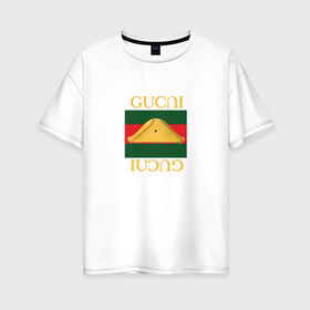 Женская футболка хлопок Oversize с принтом Гусли в Санкт-Петербурге, 100% хлопок | свободный крой, круглый ворот, спущенный рукав, длина до линии бедер
 | gucci | gucli | gusli | гучи | гуччи