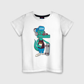Детская футболка хлопок с принтом Крокодил Гена в Санкт-Петербурге, 100% хлопок | круглый вырез горловины, полуприлегающий силуэт, длина до линии бедер | 