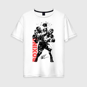 Женская футболка хлопок Oversize с принтом Майк Тайсон в Санкт-Петербурге, 100% хлопок | свободный крой, круглый ворот, спущенный рукав, длина до линии бедер
 | Тематика изображения на принте: boxing | mike tyson |   | бокс | боксер | майк тайсон