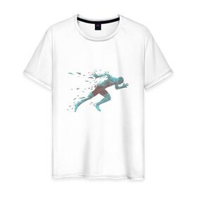 Мужская футболка хлопок с принтом Бегун в Санкт-Петербурге, 100% хлопок | прямой крой, круглый вырез горловины, длина до линии бедер, слегка спущенное плечо. | 