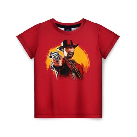 Детская футболка 3D с принтом Red Dead Redemption 2 в Санкт-Петербурге, 100% гипоаллергенный полиэфир | прямой крой, круглый вырез горловины, длина до линии бедер, чуть спущенное плечо, ткань немного тянется | rdr | rockstar | рокстар