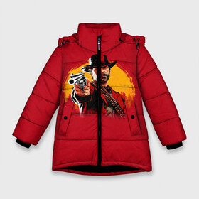 Зимняя куртка для девочек 3D с принтом Red Dead Redemption 2 в Санкт-Петербурге, ткань верха — 100% полиэстер; подклад — 100% полиэстер, утеплитель — 100% полиэстер. | длина ниже бедра, удлиненная спинка, воротник стойка и отстегивающийся капюшон. Есть боковые карманы с листочкой на кнопках, утяжки по низу изделия и внутренний карман на молнии. 

Предусмотрены светоотражающий принт на спинке, радужный светоотражающий элемент на пуллере молнии и на резинке для утяжки. | rdr | rockstar | рокстар