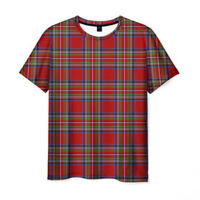 Мужская футболка 3D с принтом Королевский Стюарт Тартан в Санкт-Петербурге, 100% полиэфир | прямой крой, круглый вырез горловины, длина до линии бедер | Тематика изображения на принте: англия | килт | королева | королевский | лондон | стюарт | тартан | ткань | узор | шотландия | шотландка