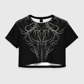 Женская футболка 3D укороченная с принтом Tribal Pattern в Санкт-Петербурге, 100% полиэстер | круглая горловина, длина футболки до линии талии, рукава с отворотами | biker | bodybuilding | cool | fitness | gothic | gym | pattern | sport | style | tattoo | tribal | тату