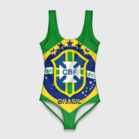 Купальник-боди 3D с принтом Сборная Бразилии флаг в Санкт-Петербурге, 82% полиэстер, 18% эластан | Круглая горловина, круглый вырез на спине | brazil | бразилия