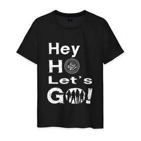 Мужская футболка хлопок с принтом Hey ho let`s go! в Санкт-Петербурге, 100% хлопок | прямой крой, круглый вырез горловины, длина до линии бедер, слегка спущенное плечо. | Тематика изображения на принте: группа | панк | рамон | рамонес | рамоунз | рамоунс | рок | хард