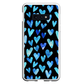 Чехол для Samsung S10E с принтом Blue Hearts в Санкт-Петербурге, Силикон | Область печати: задняя сторона чехла, без боковых панелей | акварель | любовь | паттерн | сердечки