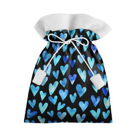 Подарочный 3D мешок с принтом Blue Hearts в Санкт-Петербурге, 100% полиэстер | Размер: 29*39 см | Тематика изображения на принте: акварель | любовь | паттерн | сердечки