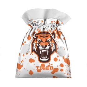 Подарочный 3D мешок с принтом Огненный тигр в Санкт-Петербурге, 100% полиэстер | Размер: 29*39 см | Тематика изображения на принте: дикий | желтый | зверь | злой | лес | охотник | стая | тигр | узор | хищник | черный | шерсть