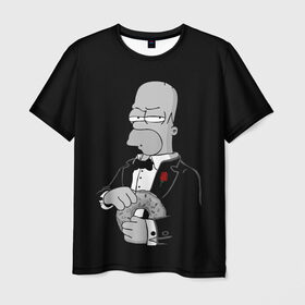 Мужская футболка 3D с принтом Гомер в Санкт-Петербурге, 100% полиэфир | прямой крой, круглый вырез горловины, длина до линии бедер | Тематика изображения на принте: homer | mafia | simpson | simpsons | гомер симпсон | мафия | пончик | пончики