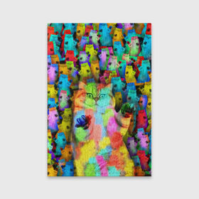 Обложка для паспорта матовая кожа с принтом Котики на дискотеке в Санкт-Петербурге, натуральная матовая кожа | размер 19,3 х 13,7 см; прозрачные пластиковые крепления | Тематика изображения на принте: кошки | паттерн | психоделика | разноцветный | яркий