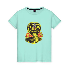 Женская футболка хлопок с принтом Cobra Kai в Санкт-Петербурге, 100% хлопок | прямой крой, круглый вырез горловины, длина до линии бедер, слегка спущенное плечо | cobra | змея | кобра