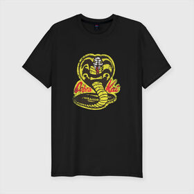 Мужская футболка премиум с принтом Cobra Kai в Санкт-Петербурге, 92% хлопок, 8% лайкра | приталенный силуэт, круглый вырез ворота, длина до линии бедра, короткий рукав | cobra | змея | кобра