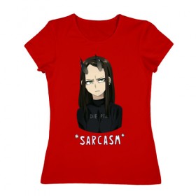 Женская футболка хлопок с принтом Sarcasm в Санкт-Петербурге, 100% хлопок | прямой крой, круглый вырез горловины, длина до линии бедер, слегка спущенное плечо | аниме | красный | сарказм | стиль | тренд