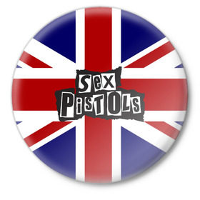 Значок с принтом Sex Pistols в Санкт-Петербурге,  металл | круглая форма, металлическая застежка в виде булавки | англия | британия | панк | флаг