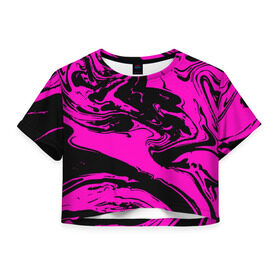 Женская футболка 3D укороченная с принтом Черно розовый акрил в Санкт-Петербурге, 100% полиэстер | круглая горловина, длина футболки до линии талии, рукава с отворотами | волна | естественный | искусство | камень | краска | красочный | линии | модерн | мокрый | натуральный | яркие