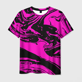 Мужская футболка 3D с принтом Черно розовый акрил в Санкт-Петербурге, 100% полиэфир | прямой крой, круглый вырез горловины, длина до линии бедер | волна | естественный | искусство | камень | краска | красочный | линии | модерн | мокрый | натуральный | яркие