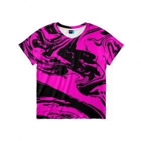 Детская футболка 3D с принтом Черно розовый акрил в Санкт-Петербурге, 100% гипоаллергенный полиэфир | прямой крой, круглый вырез горловины, длина до линии бедер, чуть спущенное плечо, ткань немного тянется | волна | естественный | искусство | камень | краска | красочный | линии | модерн | мокрый | натуральный | яркие