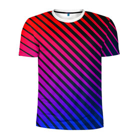 Мужская футболка 3D спортивная с принтом Градиентные линии в Санкт-Петербурге, 100% полиэстер с улучшенными характеристиками | приталенный силуэт, круглая горловина, широкие плечи, сужается к линии бедра | абстракция | градиент | красный | линии | полосы | синий | темный | цвет