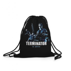 Рюкзак-мешок 3D с принтом Terminator alive в Санкт-Петербурге, 100% полиэстер | плотность ткани — 200 г/м2, размер — 35 х 45 см; лямки — толстые шнурки, застежка на шнуровке, без карманов и подкладки | arnold schwarzenegger | арнольд шварценеггер | киборг | кино | терминатор