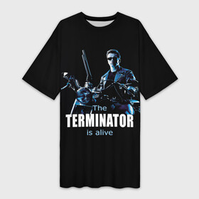 Платье-футболка 3D с принтом Terminator alive в Санкт-Петербурге,  |  | arnold schwarzenegger | арнольд шварценеггер | киборг | кино | терминатор