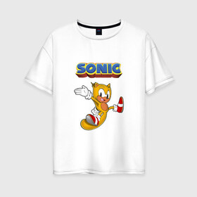 Женская футболка хлопок Oversize с принтом Sonic в Санкт-Петербурге, 100% хлопок | свободный крой, круглый ворот, спущенный рукав, длина до линии бедер
 | hedgehog | knuckles | sega | sonic | super | tails | ёжик | ехидна | лисенок | лисица | наклз | сега | соник | супер | суперёжик | тэилз | тэилс