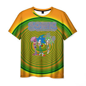 Мужская футболка 3D с принтом Sonic в Санкт-Петербурге, 100% полиэфир | прямой крой, круглый вырез горловины, длина до линии бедер | Тематика изображения на принте: hedgehog | knuckles | sega | sonic | super | tails | ёжик | ехидна | лисенок | лисица | наклз | сега | соник | супер | суперёжик | тэилз | тэилс
