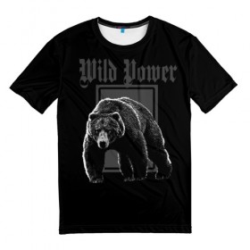 Мужская футболка 3D с принтом Медведь в Санкт-Петербурге, 100% полиэфир | прямой крой, круглый вырез горловины, длина до линии бедер | wild power | дикая сила | мощь