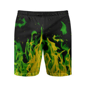 Мужские шорты 3D спортивные с принтом Дикий огонь в Санкт-Петербурге,  |  | зеленое пламя | зеленый огонь