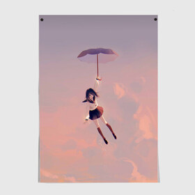 Постер с принтом Девушка с зонтом в Санкт-Петербурге, 100% бумага
 | бумага, плотность 150 мг. Матовая, но за счет высокого коэффициента гладкости имеет небольшой блеск и дает на свету блики, но в отличии от глянцевой бумаги не покрыта лаком | anime | girl | japan | umbrella | аниме | девушка | зонт | япония