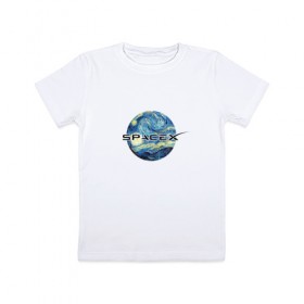 Детская футболка хлопок с принтом Space X в Санкт-Петербурге, 100% хлопок | круглый вырез горловины, полуприлегающий силуэт, длина до линии бедер | ван гог | илон | илон маск | искусство | космос | лунная ночь | маск | небо | прикольная | технологии | тренд