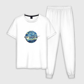 Мужская пижама хлопок с принтом Space X в Санкт-Петербурге, 100% хлопок | брюки и футболка прямого кроя, без карманов, на брюках мягкая резинка на поясе и по низу штанин
 | ван гог | илон | илон маск | искусство | космос | лунная ночь | маск | небо | прикольная | технологии | тренд