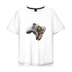 Мужская футболка хлопок Oversize с принтом joystick в Санкт-Петербурге, 100% хлопок | свободный крой, круглый ворот, “спинка” длиннее передней части | 