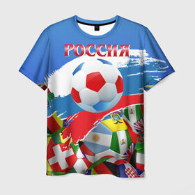 Мужская футболка 3D с принтом Россия 2018 в Санкт-Петербурге, 100% полиэфир | прямой крой, круглый вырез горловины, длина до линии бедер | russia | россия | триколор | флаг россии | футбол | чемпионат мира по футболу | чм по футболу | чм россия