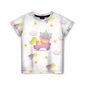 Детская футболка 3D с принтом Розовый единорог в Санкт-Петербурге, 100% гипоаллергенный полиэфир | прямой крой, круглый вырез горловины, длина до линии бедер, чуть спущенное плечо, ткань немного тянется | единорог | звезда | легенда | лошадь | милые | миф | радуга | рог | символ | сказка | существо | яркие