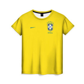 Женская футболка 3D с принтом Сборная Бразилии в Санкт-Петербурге, 100% полиэфир ( синтетическое хлопкоподобное полотно) | прямой крой, круглый вырез горловины, длина до линии бедер | brasil | brazilian | footbal | national | soccer | time | бразилии | бразилия | национальная | по | сборная | футбол | футболу