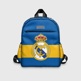 Детский рюкзак 3D с принтом Реал Мадрид в Санкт-Петербурге, 100% полиэстер | лямки с регулируемой длиной, сверху петелька, чтобы рюкзак можно было повесить на вешалку. Основное отделение закрывается на молнию, как и внешний карман. Внутри дополнительный карман. По бокам два дополнительных кармашка | football | logo | real madrid | spain | sport | арт | испания | лига | лого | реал | спорт | текстура | фк | футбол | футбольный клуб | эмблема