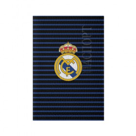 Обложка для паспорта матовая кожа с принтом Реал Мадрид в Санкт-Петербурге, натуральная матовая кожа | размер 19,3 х 13,7 см; прозрачные пластиковые крепления | Тематика изображения на принте: лого | полосы | реал мадрид | эмблема